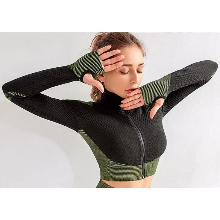 HAZAFIT FLEX Zip Crop - Lime/Black